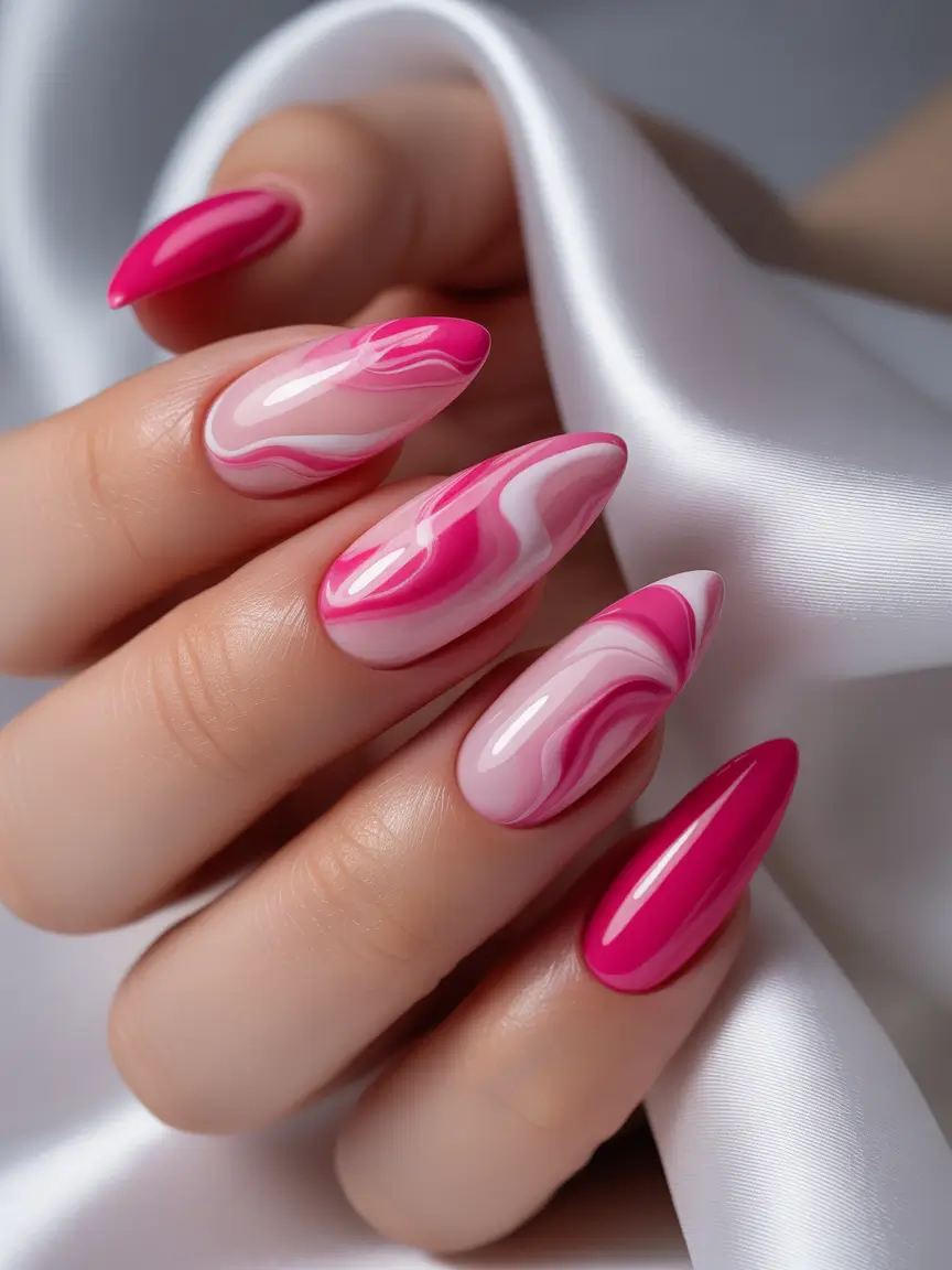 Prettiest Pink Nails for Summer 2025 Pink Swirls That Melt Like Ice Cream