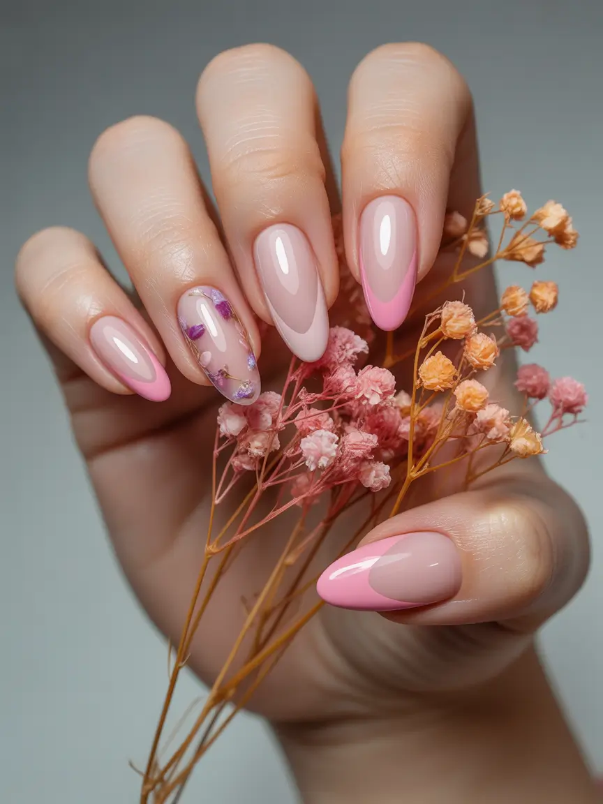 Prettiest Pink Nails for Summer 2025 Pressed Florals and French Tips