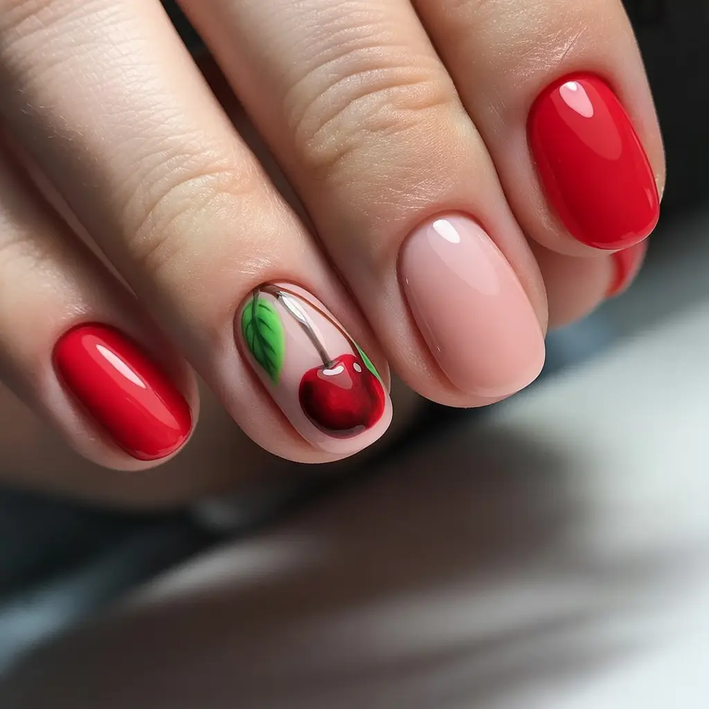 Pretty Summer Nails You’ll Want in 2025 Cherry Pop: Retro Fruit with a Glossy Twist