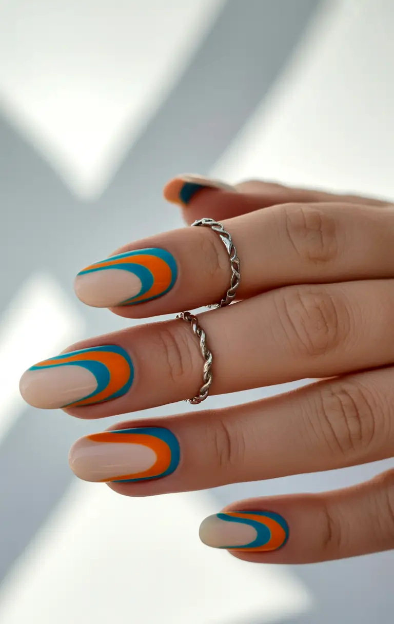 Pretty Summer Nails You’ll Want in 2025 Retro Curves in Sunset Tones