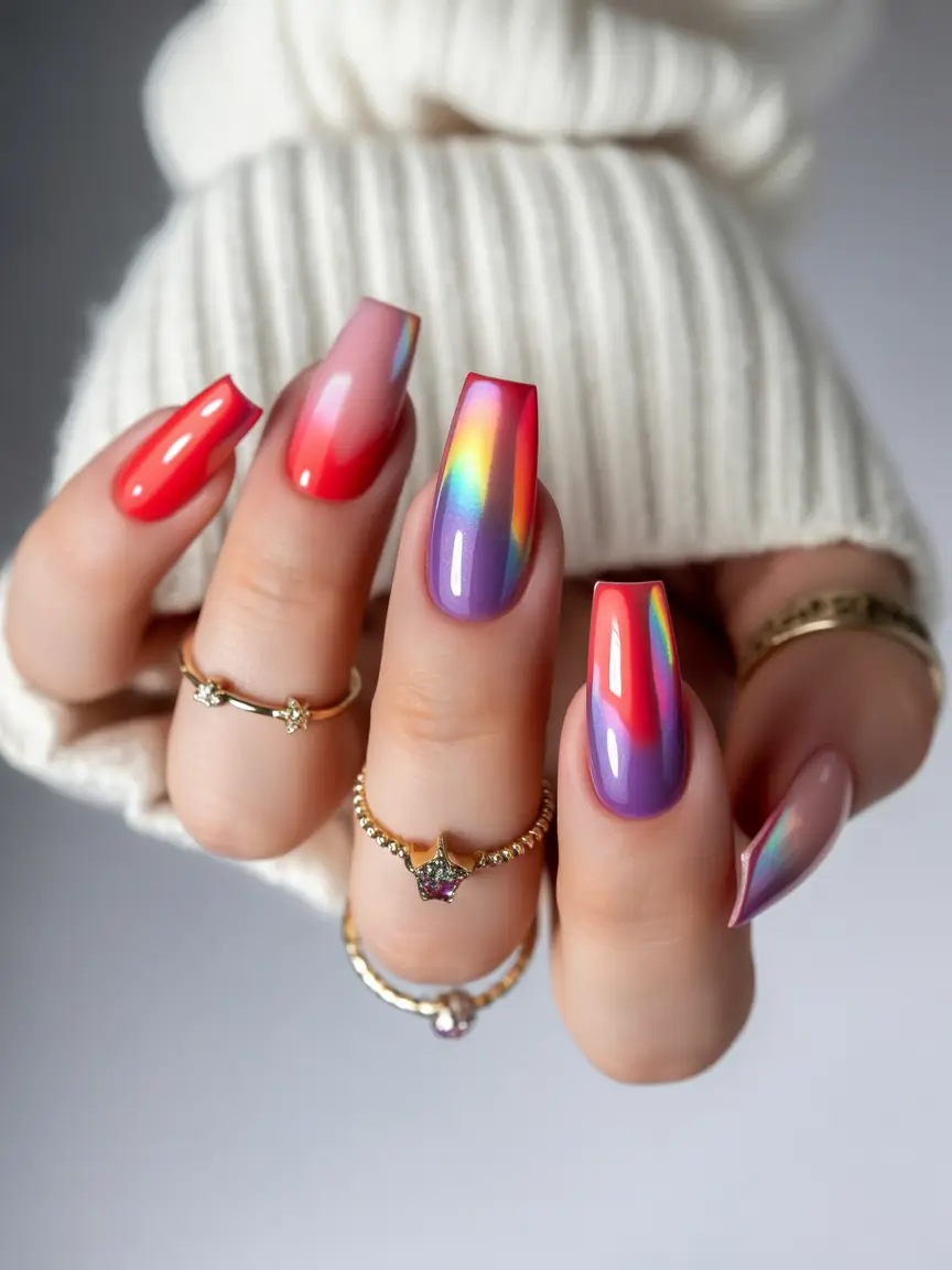Pretty Summer Nails You’ll Want in 2025 Rainbow Glaze Dreams: Iridescent Acrylics for the Bold