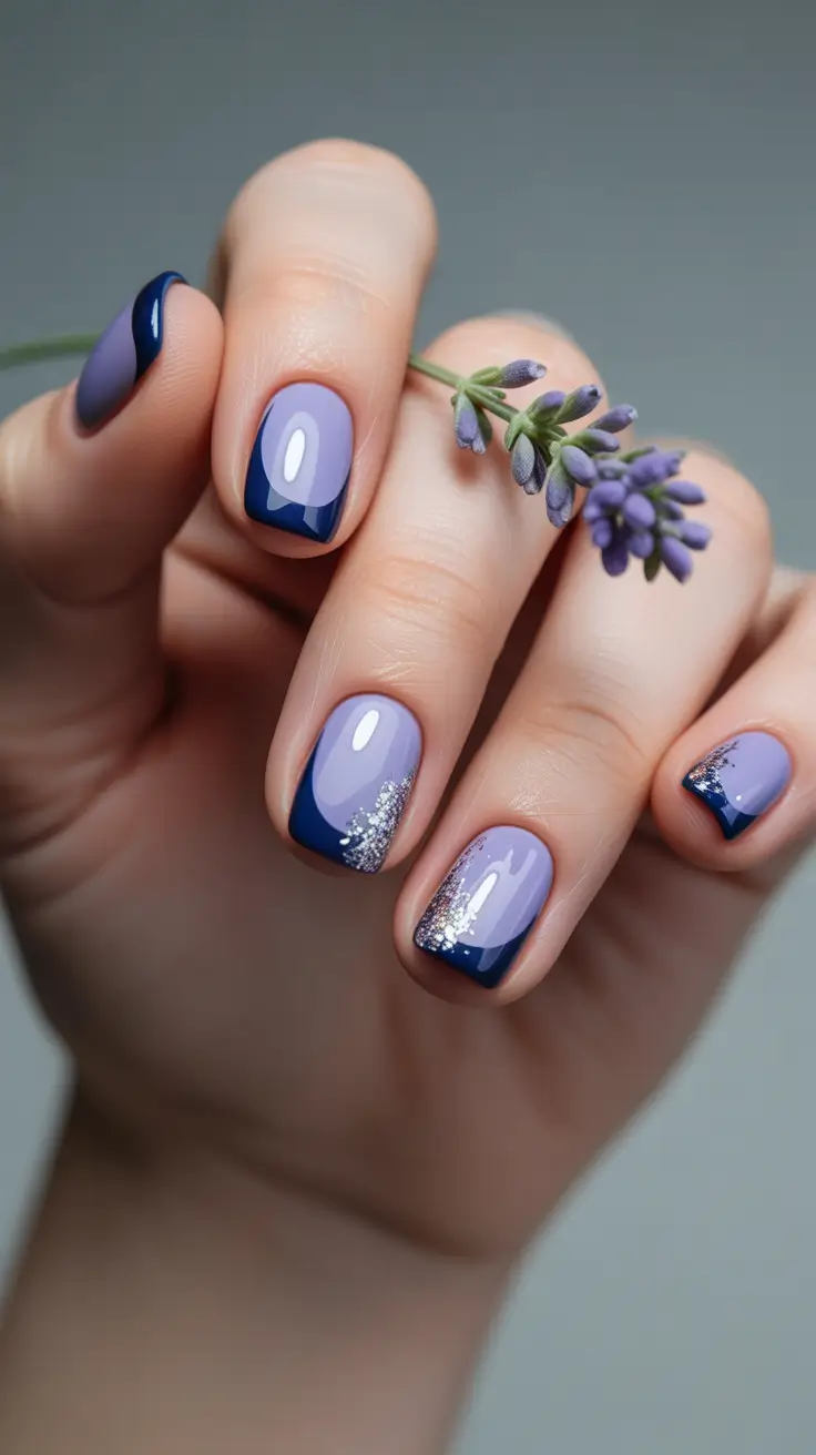 Pretty Summer Nails You’ll Want in 2025 Lavender Ice: Short Purple Drama with a Hint of Glitter