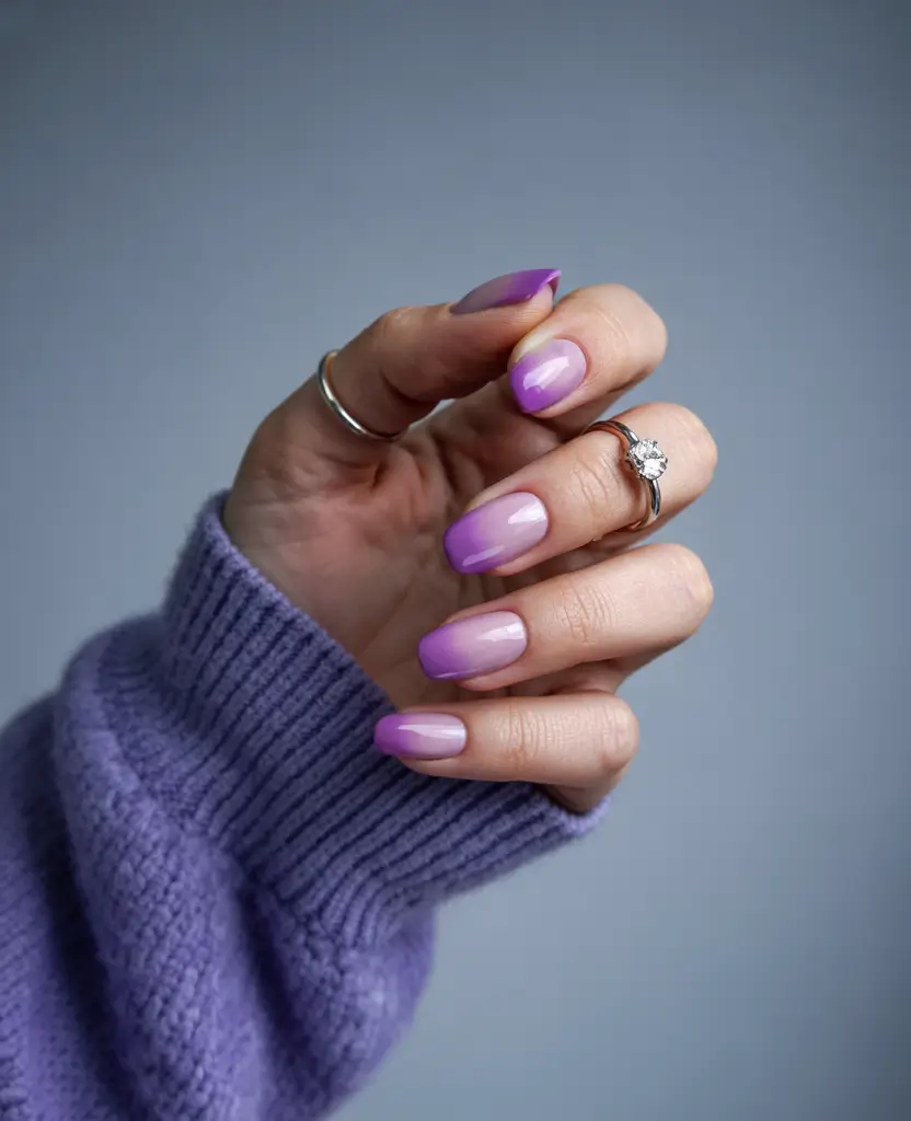 Purple Summer Nails You’ll Love in 2025+Soft Fade Lilac on Rounded Tips