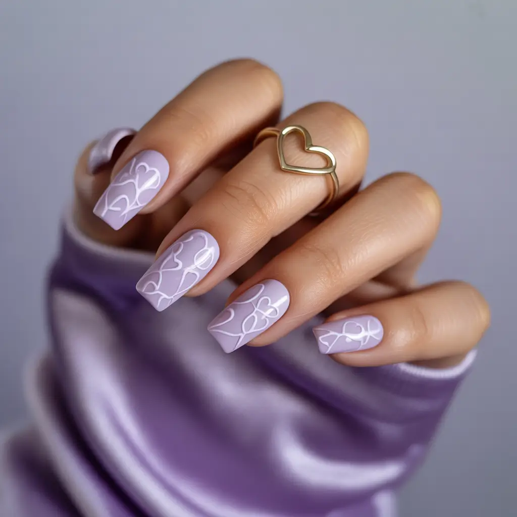 Purple Summer Nails You’ll Love in 2025+Matte Heartline Outlines in Chalk Lilac