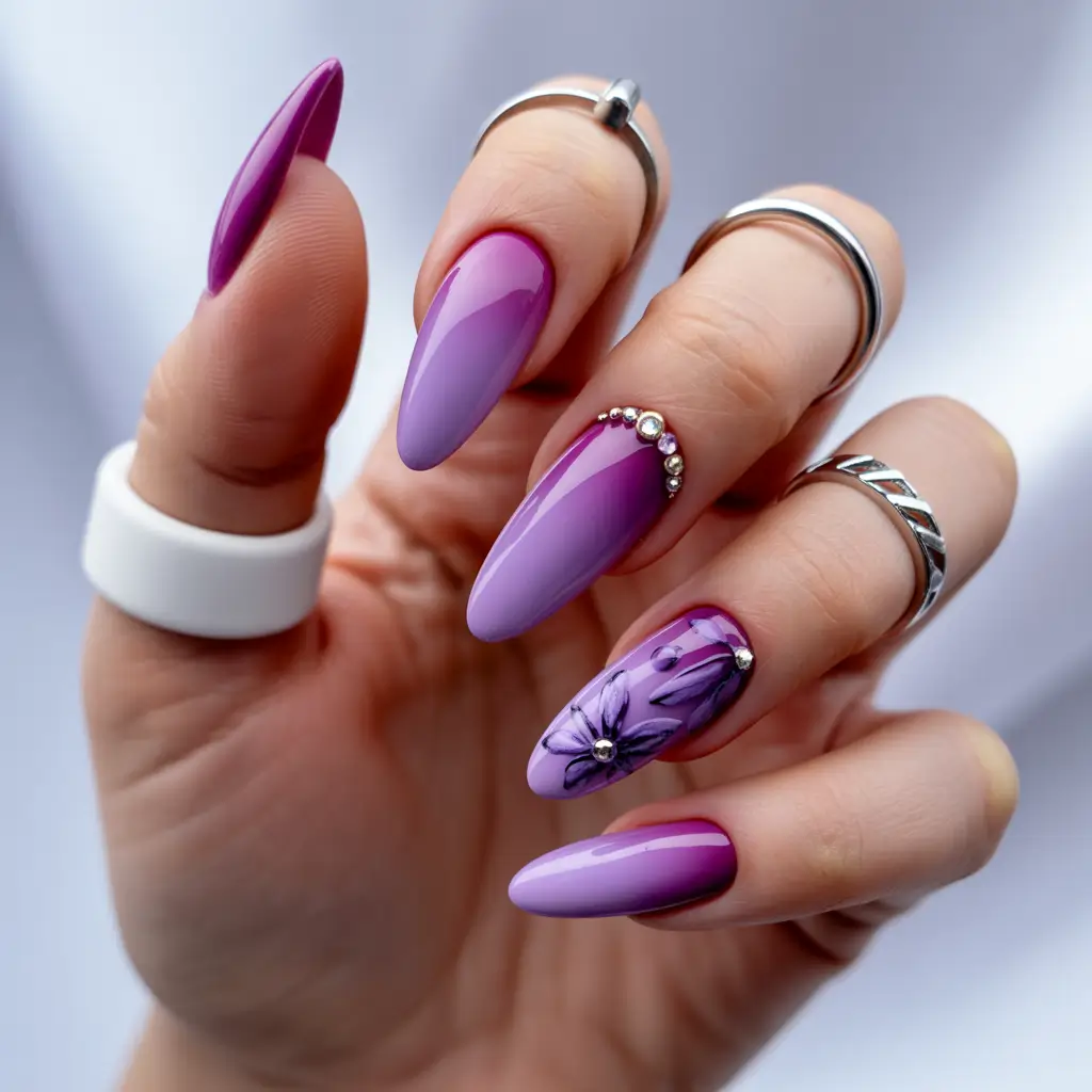 Purple Summer Nails You’ll Love in 2025+Amethyst Drama with Gems & Gloss
