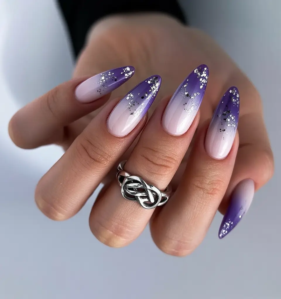 Purple Summer Nails You’ll Love in 2025 Ombre Amethyst with Glitter Accents
