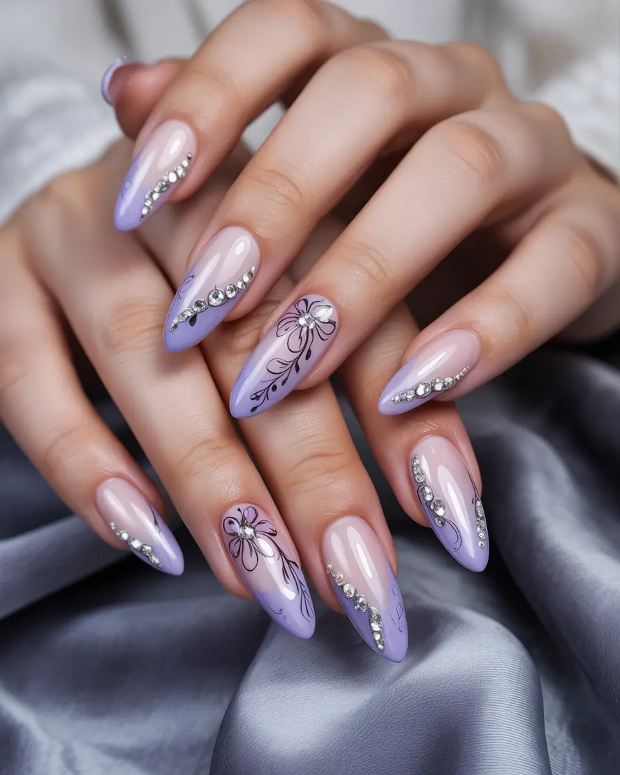 Purple Summer Nails You’ll Love in 2025 Crystal Embellished Petal Purple