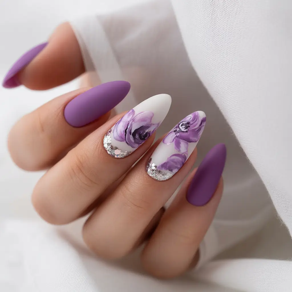 Purple Summer Nails You’ll Love in 2025 Floral Romance in Purple and White