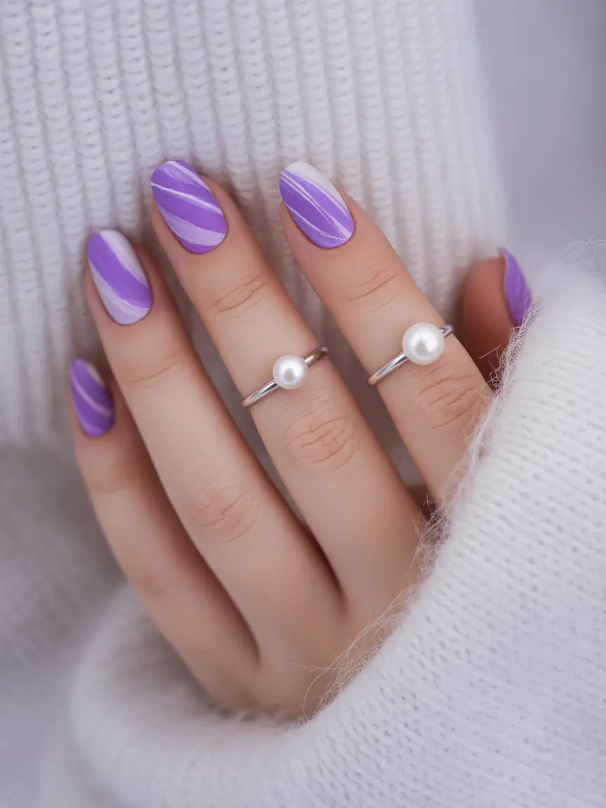 Purple Summer Nails You’ll Love in 2025+Minimalist Cool with Matte Lavender Stripes