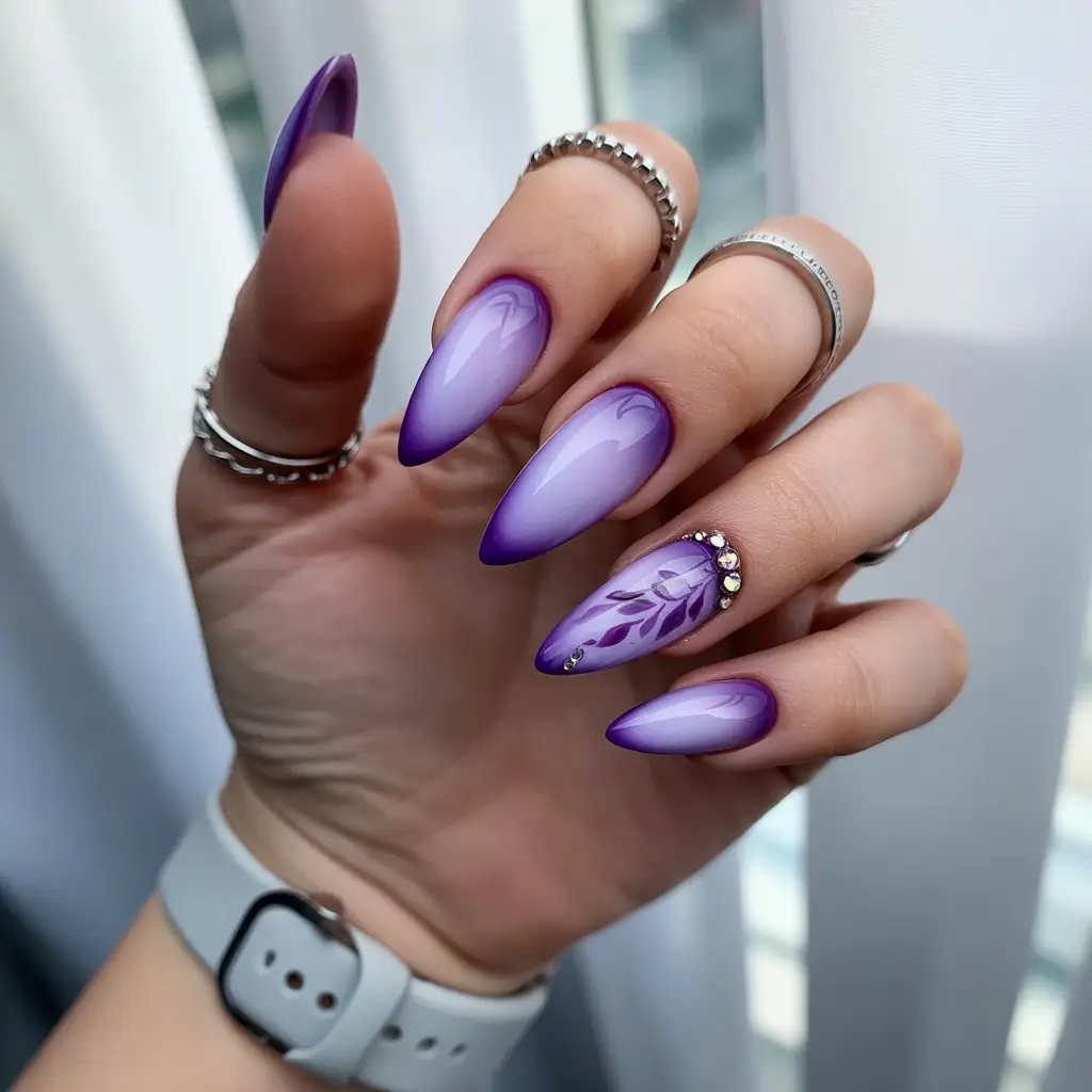 Purple Summer Nails You’ll Love in 2025 Smoky Lavender with Jewelled Flora