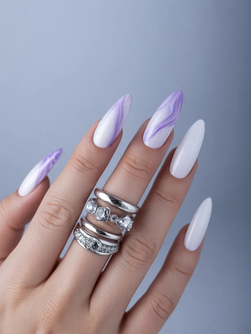 Purple Summer Nails You’ll Love in 2025+Whispers of Lilac on Cloud White