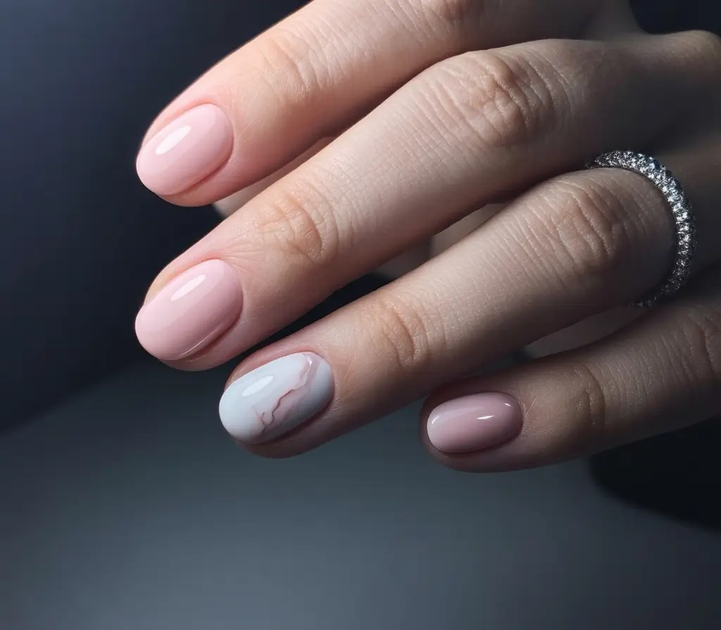 Round Summer Nails That Slay in 2025 Rose-Quartz Marble With Blush Serenity