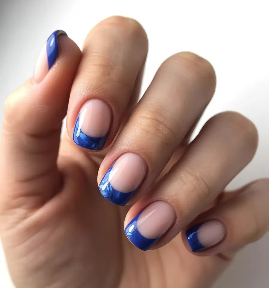 Round Summer Nails That Slay in 2025 Blue French With a Twist of Depth