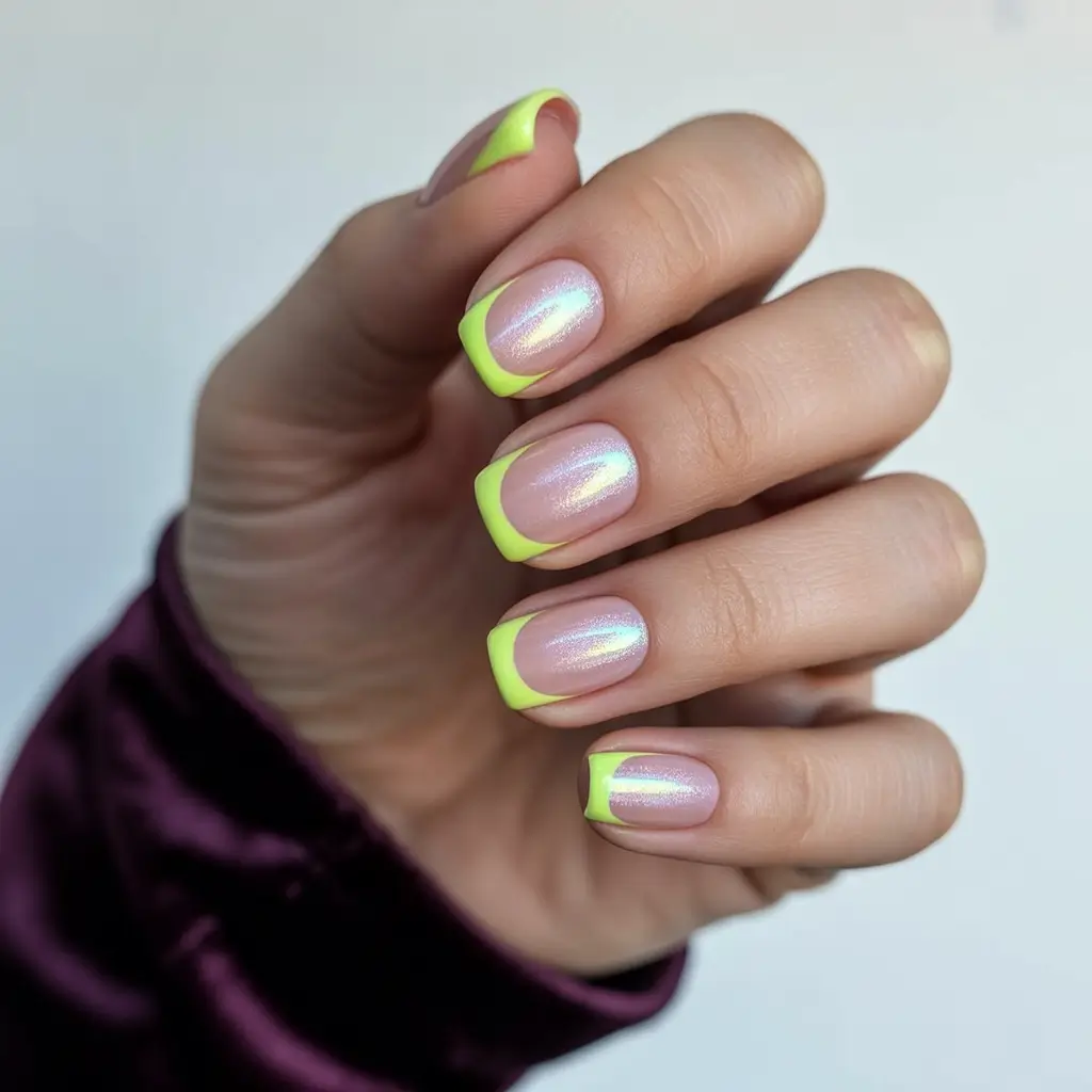 Round Summer Nails That Slay in 2025 Chrome Meets Neon: A French Remix