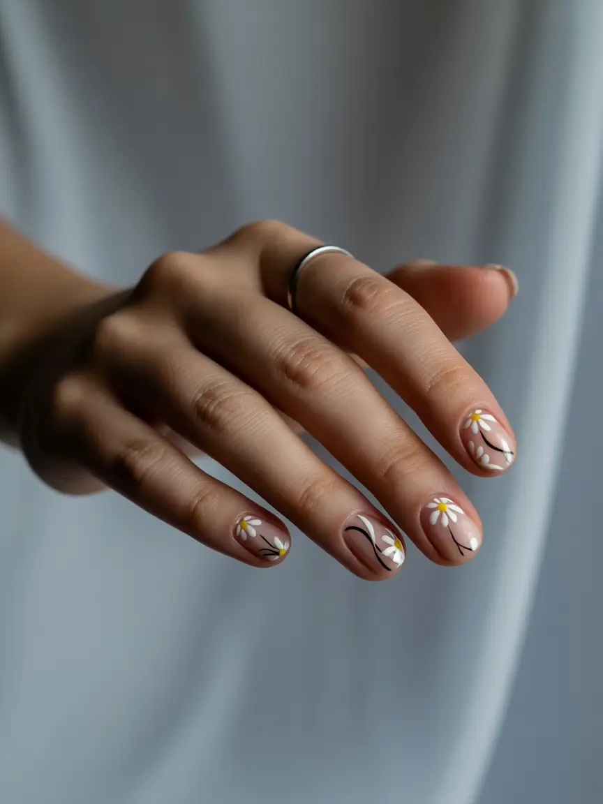 Round Summer Nails That Slay in 2025 Daisy Chains and Delicate Lines
