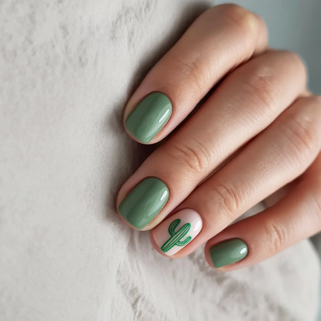 Round Summer Nails That Slay in 2025 Cactus Cutie Goes Soft Green