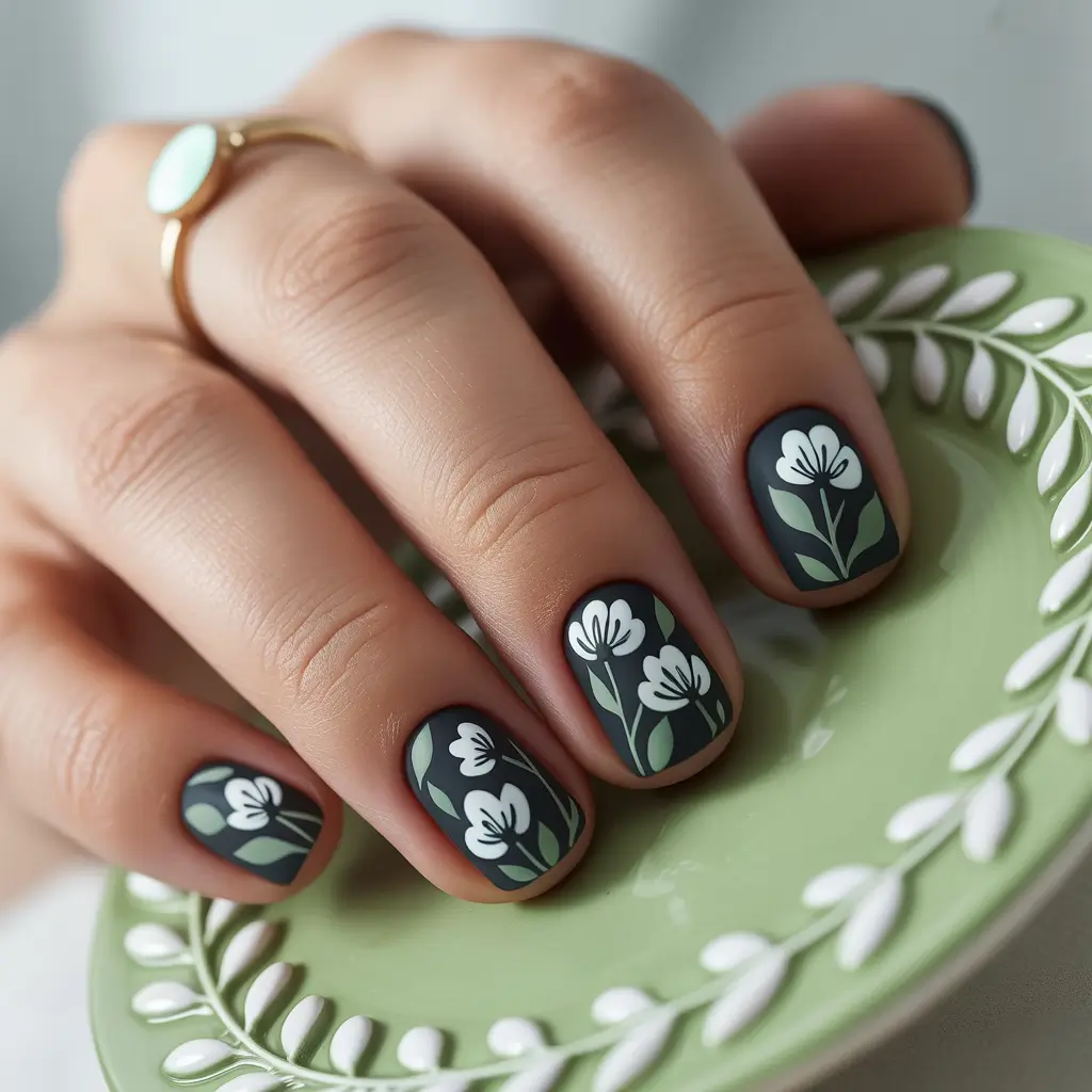 Round Summer Nails That Slay in 2025 Matte Floral Noir