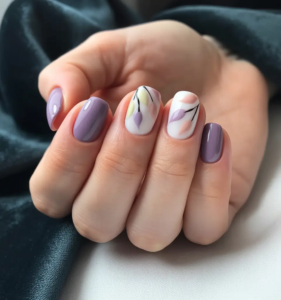 Round Summer Nails That Slay in 2025 Botanical Brushstrokes With Lavender Grace