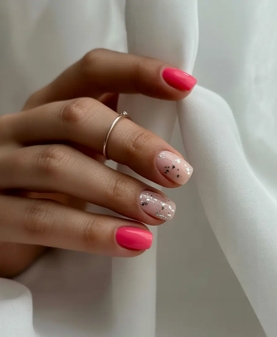 Short Acrylic Nails for Summer 2025 Vibes Pink Gloss Meets Confetti Chic