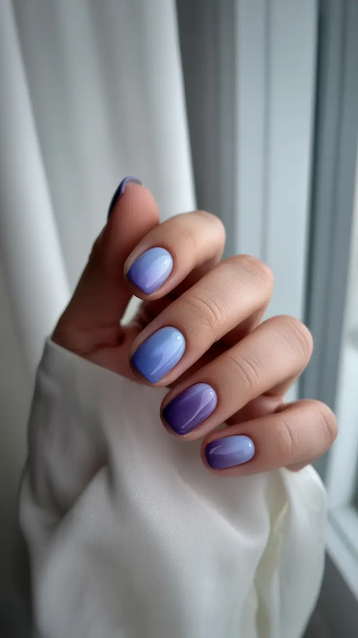 Short Acrylic Nails for Summer 2025 Vibes Glossy Lavender Fade