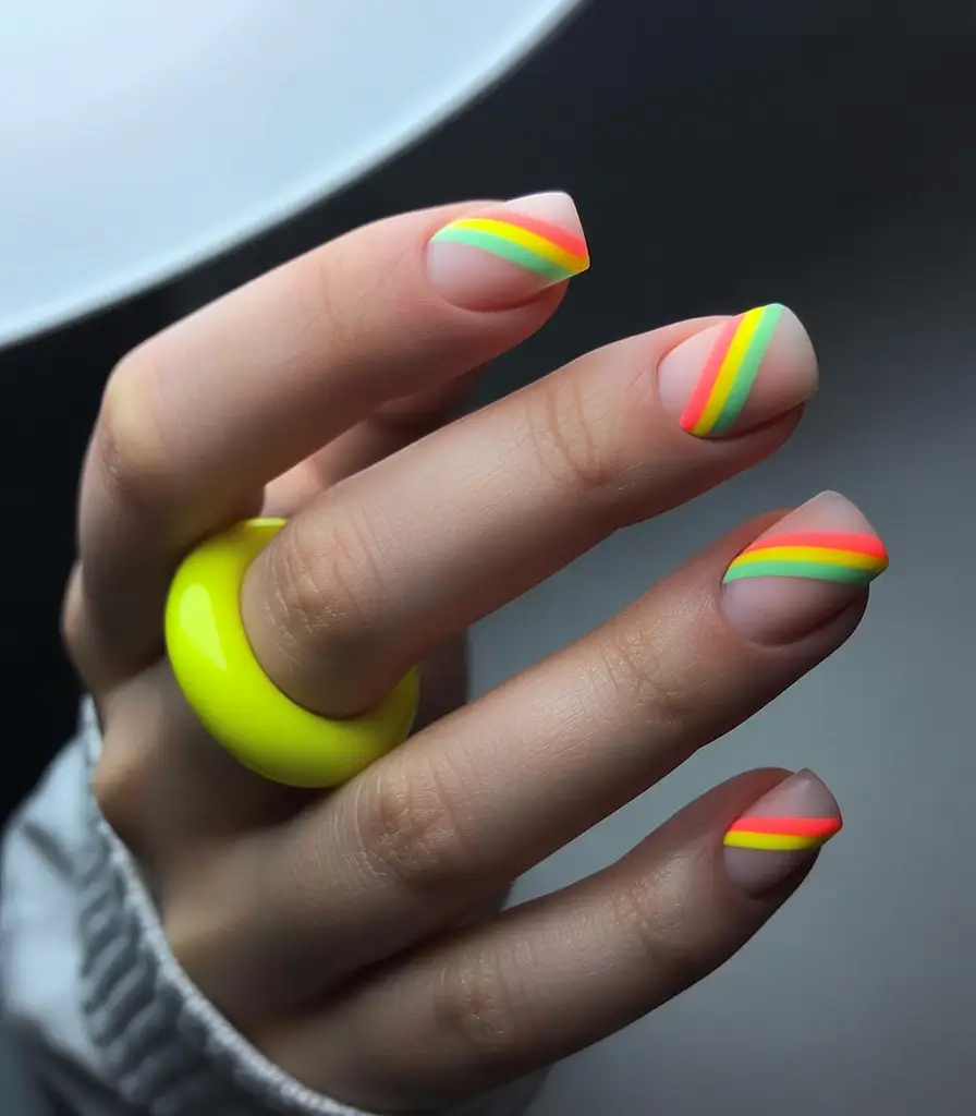 Short Acrylic Nails for Summer 2025 Vibes Rainbow Slice Matte Diagonals