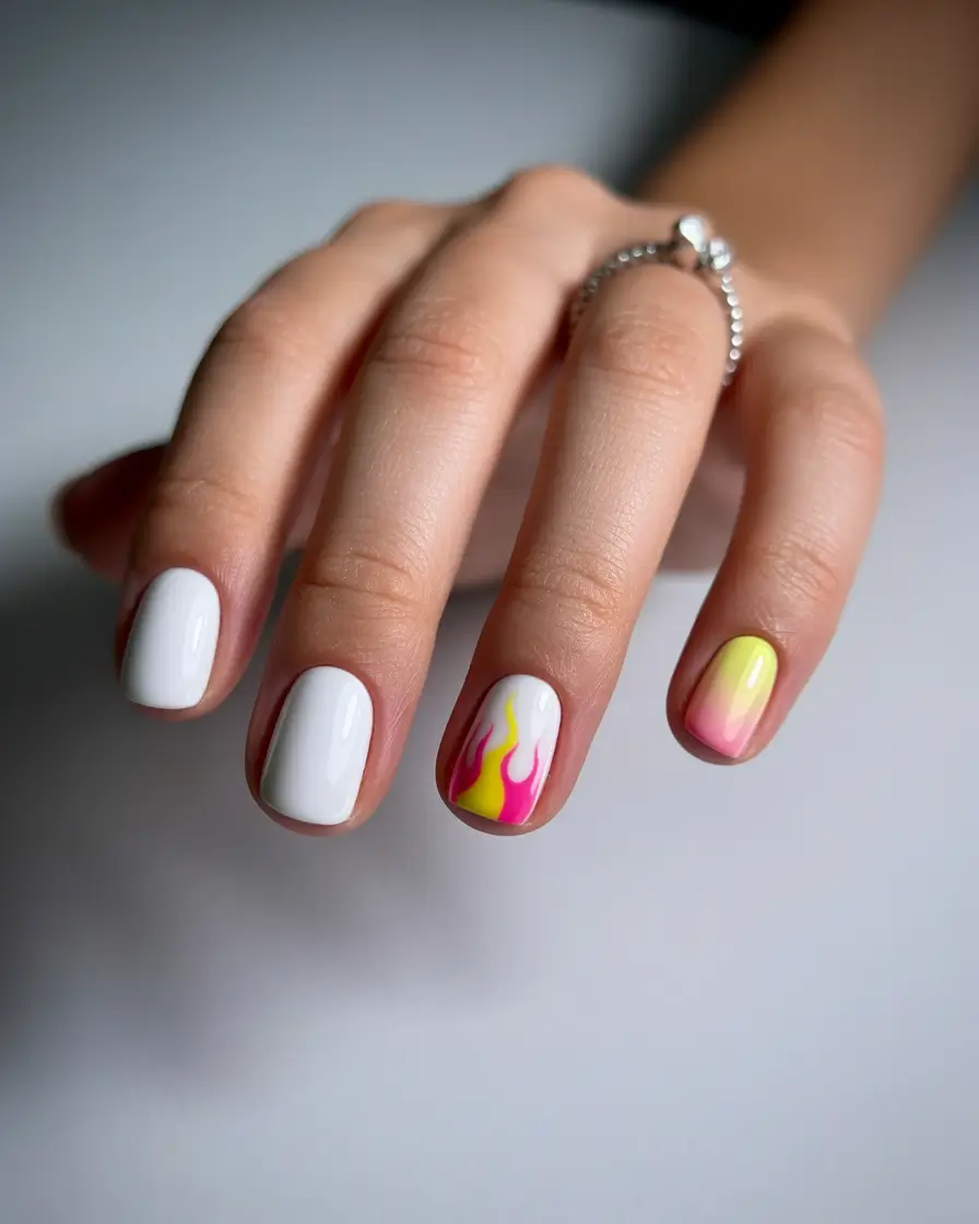 Short Acrylic Nails for Summer 2025 Vibes Neon Flames and Sunset Blends