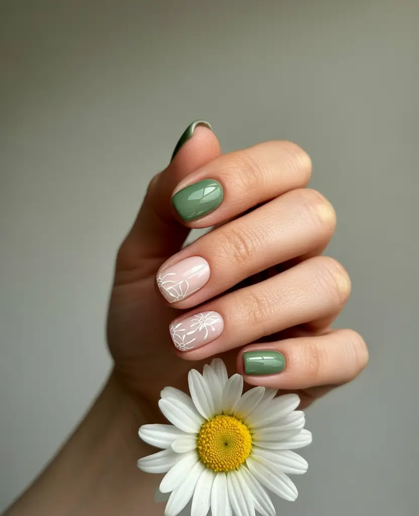 Short Acrylic Nails for Summer 2025 Vibes Garden Green and Minimalist Florals