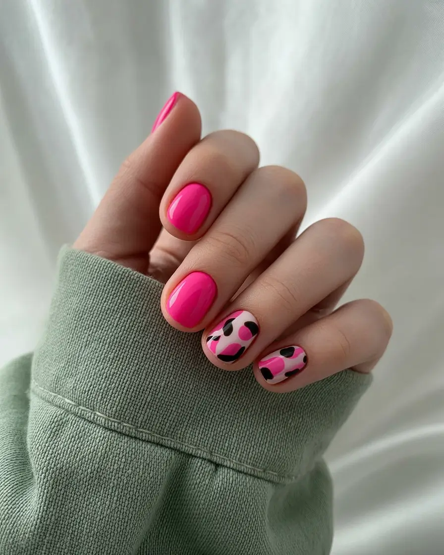Short Acrylic Nails for Summer 2025 Vibes Hot Pink Meets Wild Spots