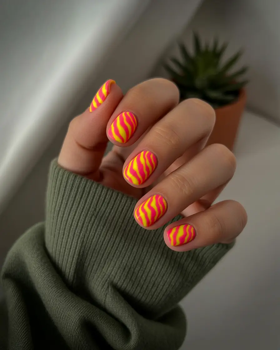 Short Acrylic Nails for Summer 2025 Vibes Candy Swirl Neon Drip