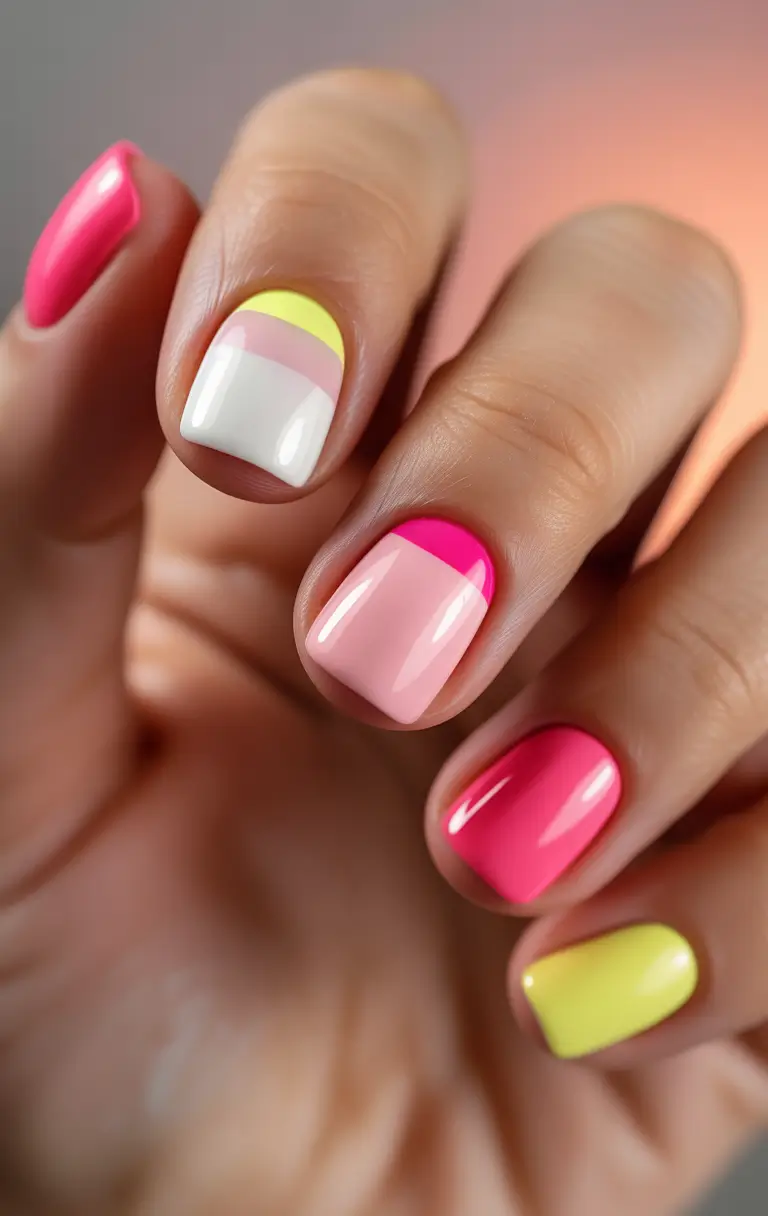 Short Acrylic Nails for Summer 2025 Vibes Block Party Brights with a Retro Twist