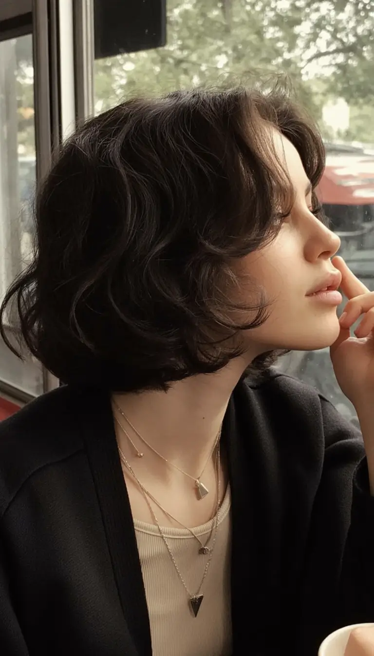 Short & Chic Summer Haircuts - Must-Try 2025 Looks Fluffy Café Bob with Tucked Layers