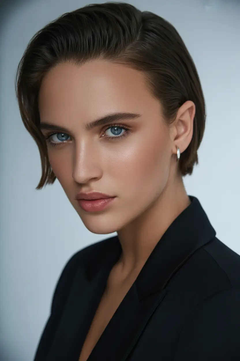 Short & Chic Summer Haircuts - Must-Try 2025 Looks - Cool Girl CEO: Sleek Confidence with a Wet Finish