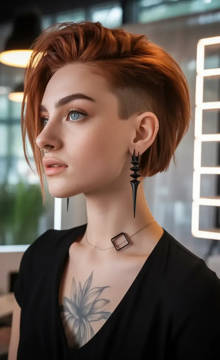 Short & Chic Summer Haircuts - Must-Try 2025 Looks Rocker Undercut with Auburn Drama