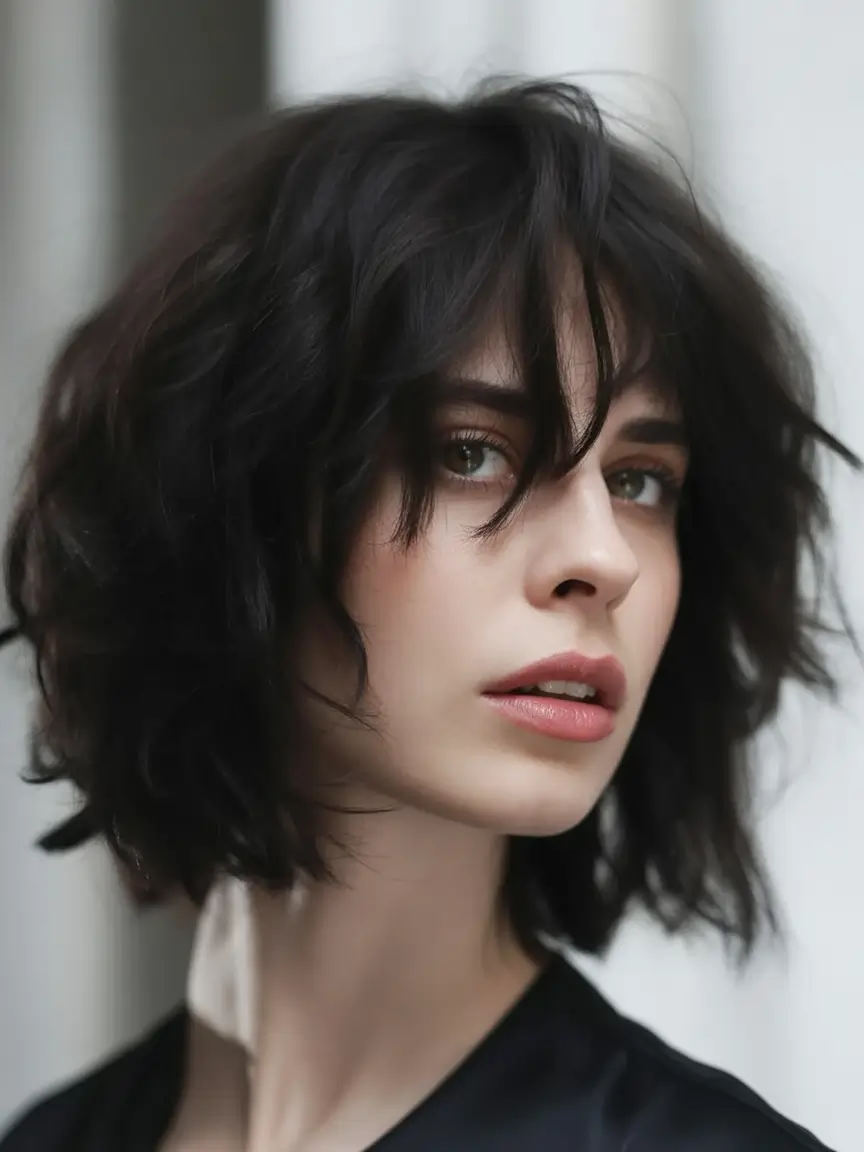 Short & Chic Summer Haircuts - Must-Try 2025 Looks Choppy Volume Bob with French Bangs