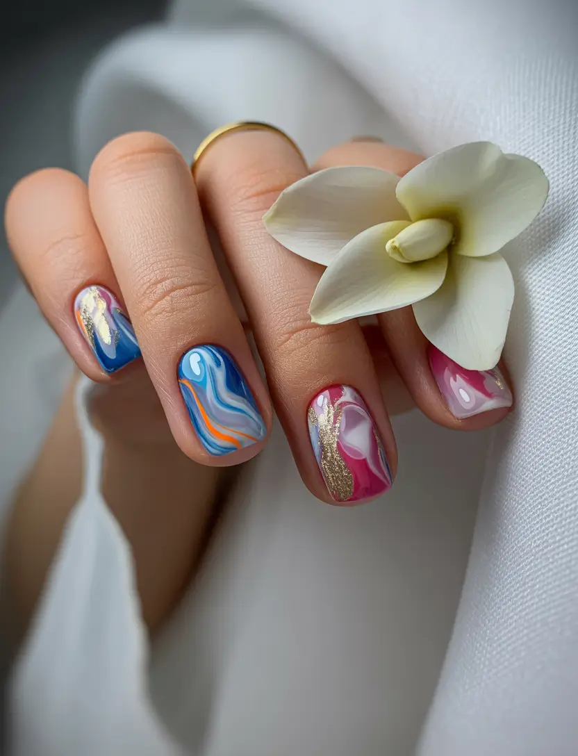 Short Summer Nails You’ll Want in 2025 - Playful Marble Swirls
