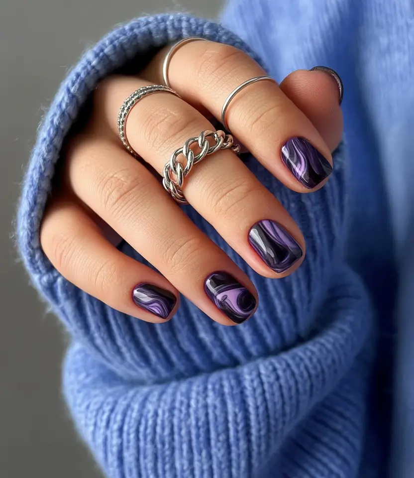 Short Summer Nails You’ll Want in 2025 - Velvet Purple Marble