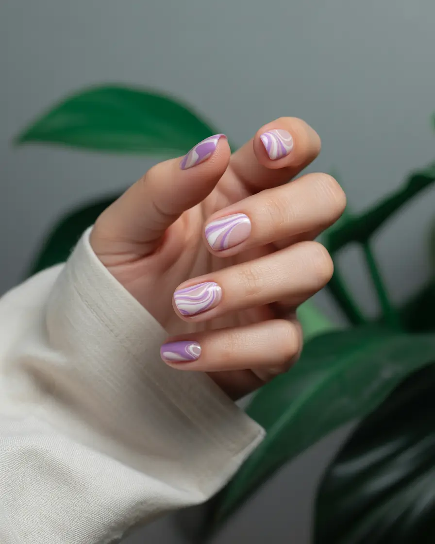Short Summer Nails You’ll Want in 2025 - Pastel Marble Swirls