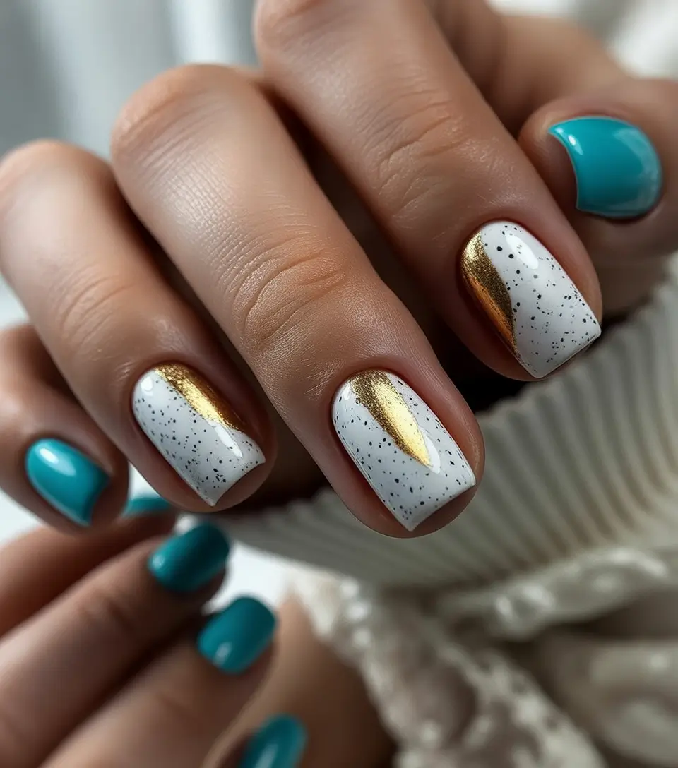 Short Summer Nails You’ll Want in 2025 - Gold Specks and Ocean Blues
