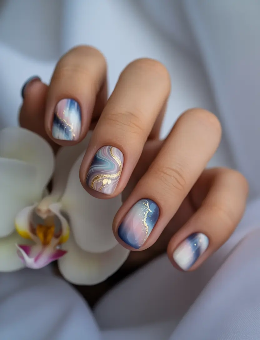 Short Summer Nails You’ll Want in 2025 - Dreamy Pastel Aurora