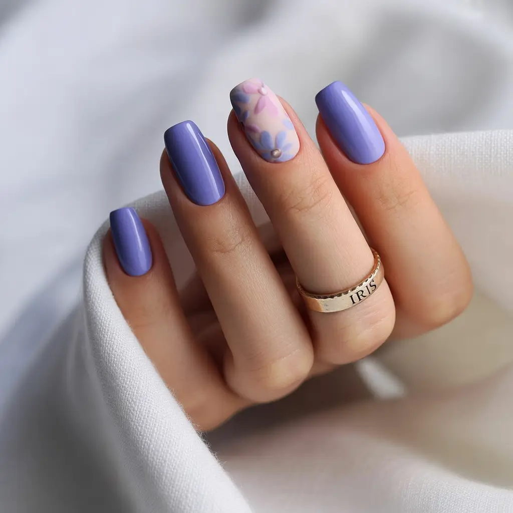 Simple Summer Nail Looks for 2025 Fresh Lavender with Floral Accent