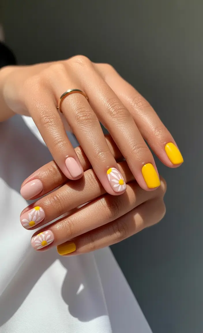 Simple Summer Nail Looks for 2025 Lemonade Daisy Punch