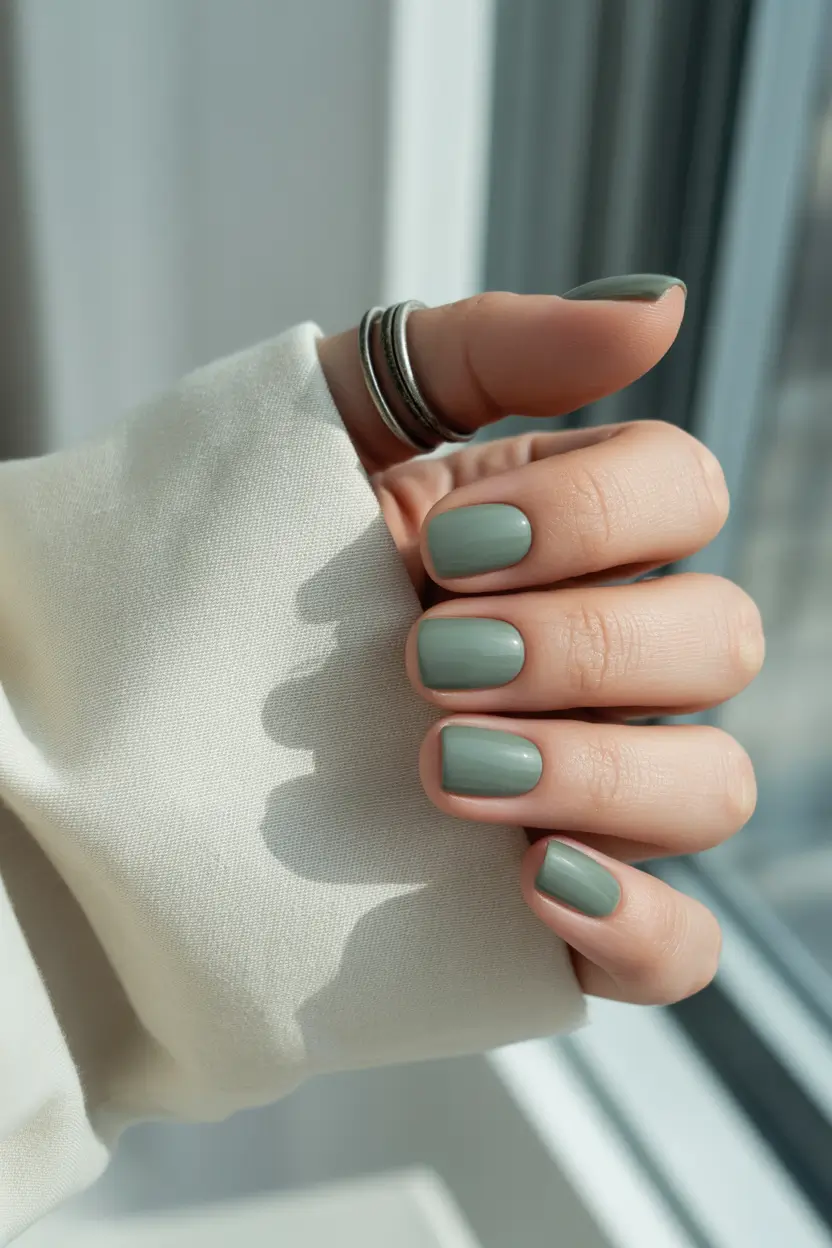 Simple Summer Nail Looks for 2025 Sage Green Serenity