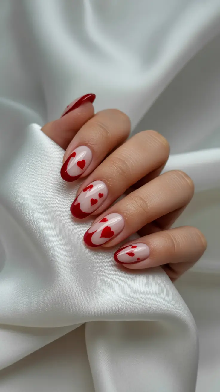 Simple Summer Nail Looks for 2025 Cherry Red Heart French