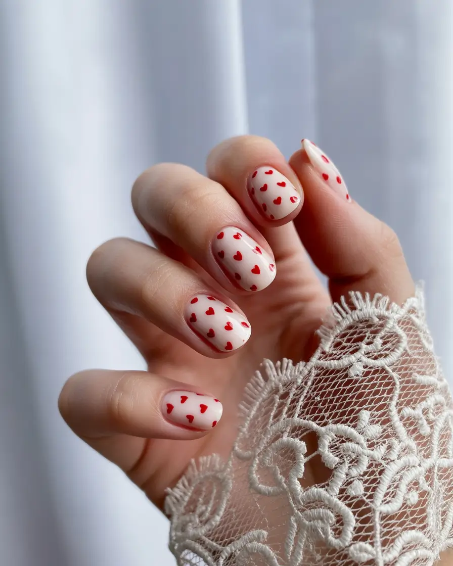 Simple Summer Nail Looks for 2025+Tiny Red Hearts Forever