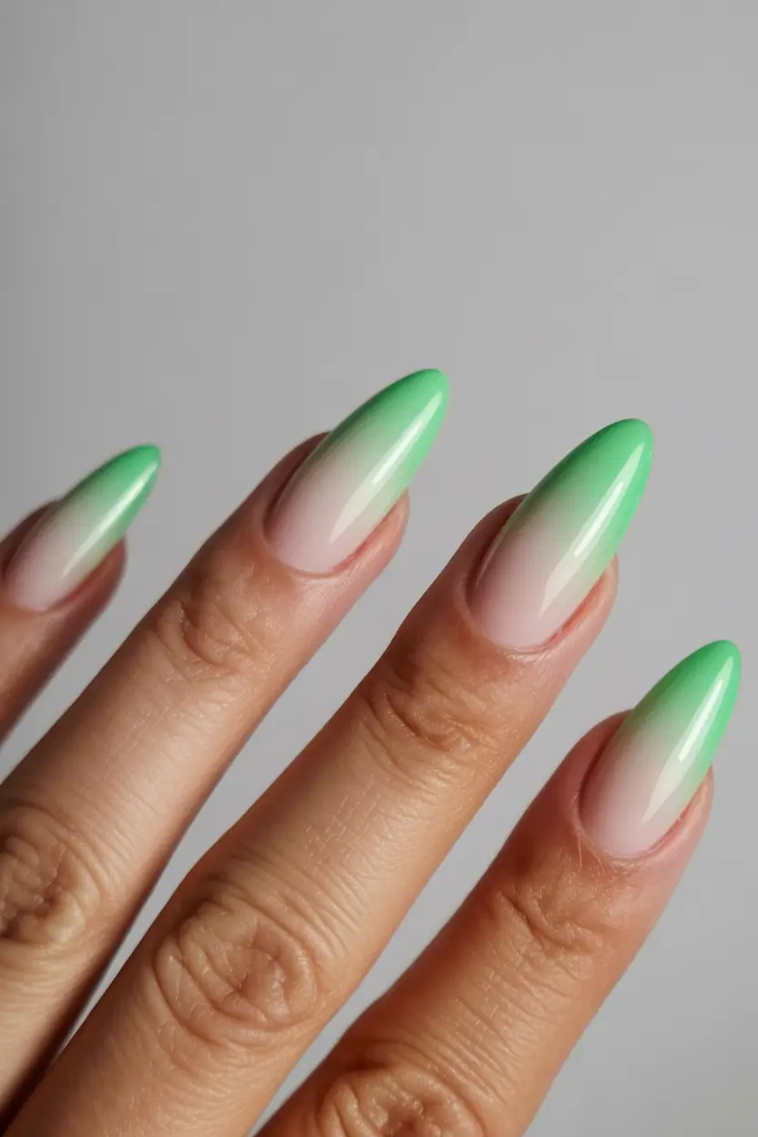 Simple Summer Nail Looks for 2025 Neon Mint Fade