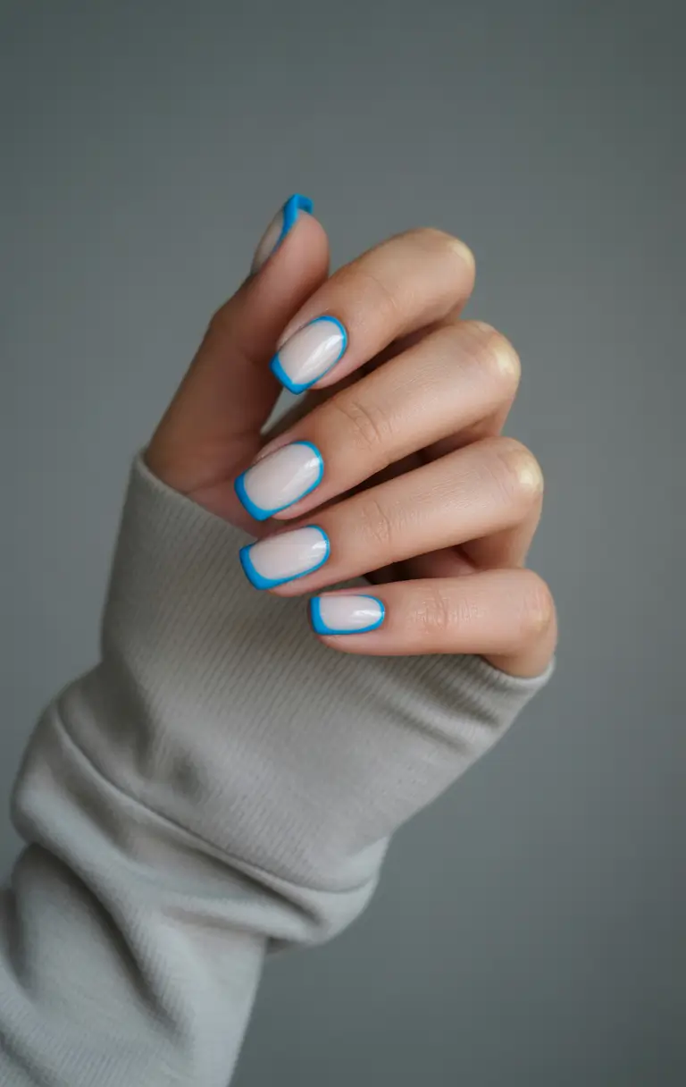 Simple Summer Nail Looks for 2025 Sky Blue Edged French Tips