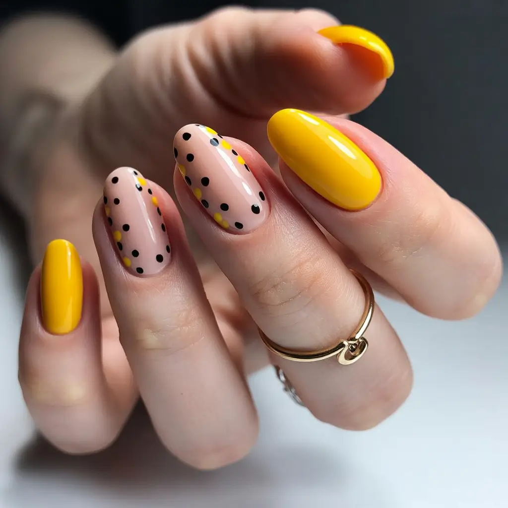 Simple Summer Nail Looks for 2025 Yellow Polka Party