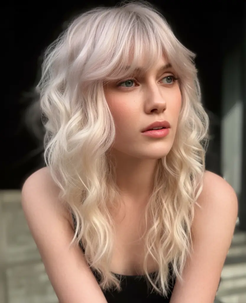 Summer 2025 Bangs Haircuts - Curtain Fringe Ideas+Dreamy Waves with Vanilla-Iced Curtain Fringe