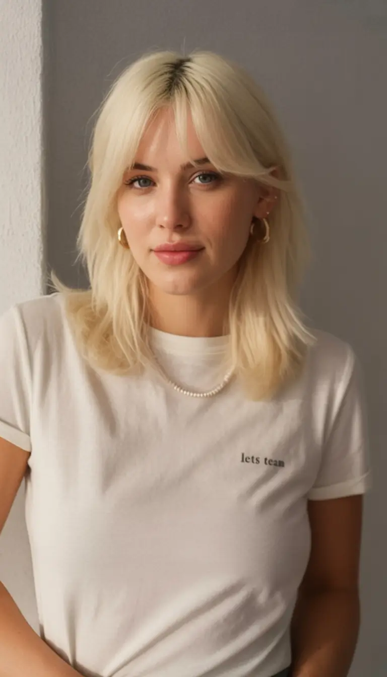 Summer 2025 Bangs Haircuts - Curtain Fringe Ideas Bright Blonde Mid-Length with Rounded Fringe