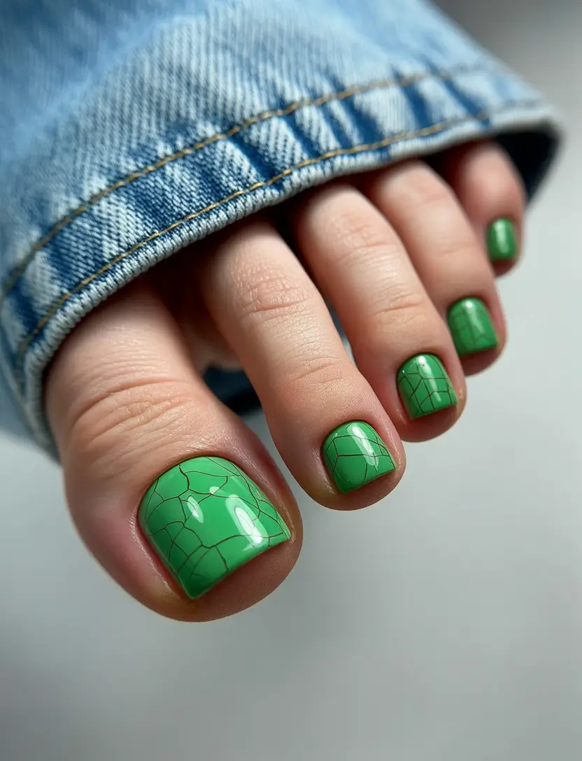 Summer 2025 Toe Nail Ideas You’ll Want to Copy Fresh Green Marble Delight